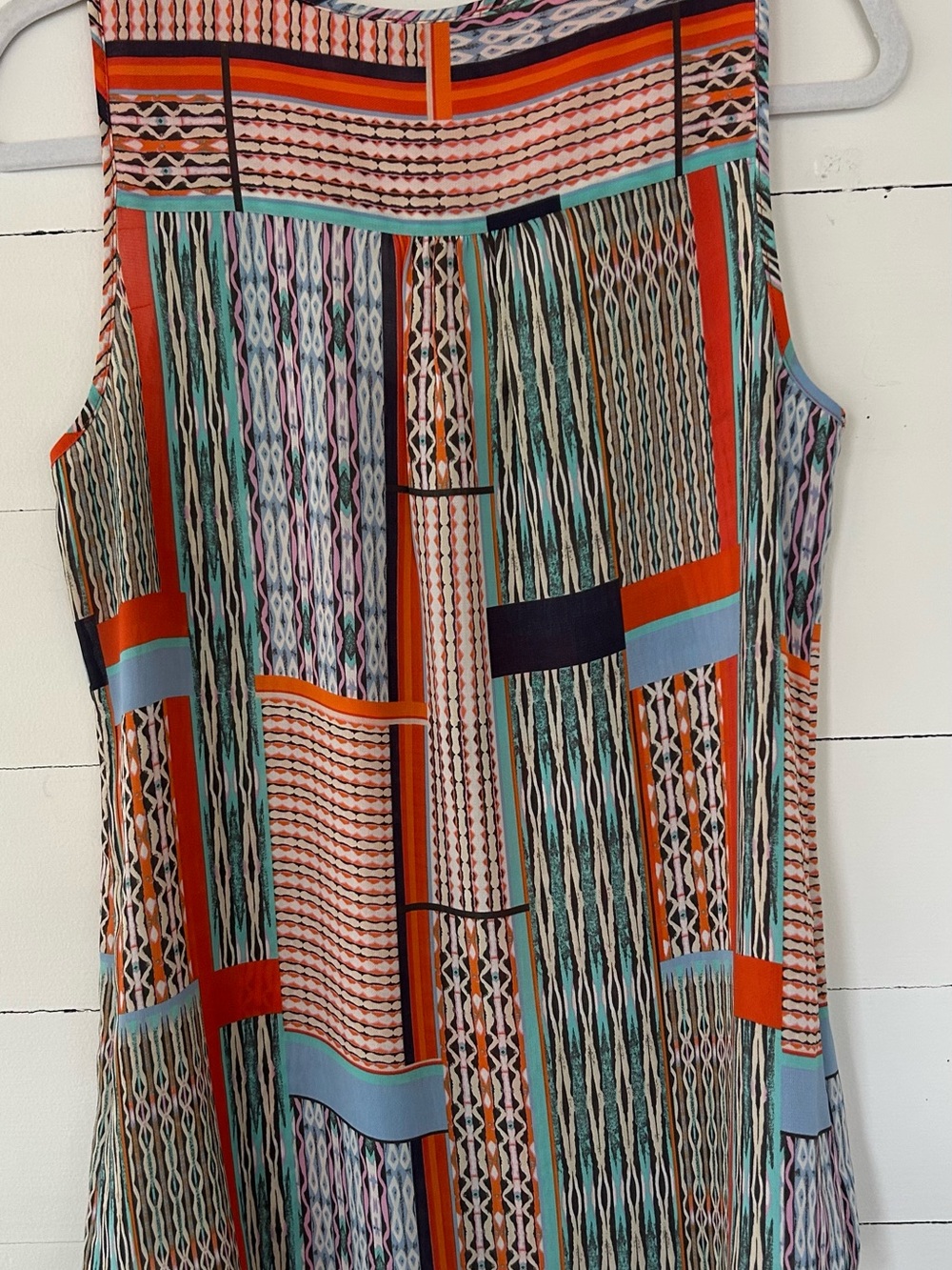 Willi Smith Sleeveless Silky Geometric Stripe Tank Top - Orange Multi, Sz Med - Picture 2 of 6